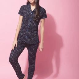 Secret Wish Navy Printed Shirt With Pyjamas-image-37
