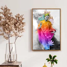 999Store Multicolor Canvas Lord Buddha Wall Hanging With Frame-29