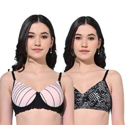 FIMS Pink & Black Printed Bras - Pack Of 2-21