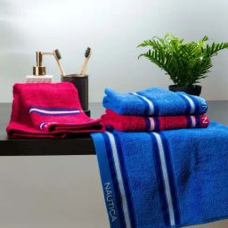 Nautica Vintage Crew Stripe Royal Blue & Burgundy Cotton 500 GSM Zero Twist Hand Towel - Set of 4-11