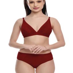 FIMS Maroon Floral Print Bra Panty Set-image-93