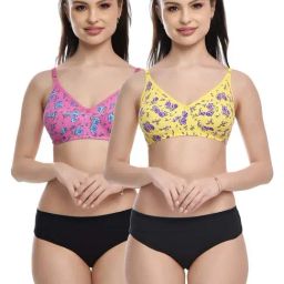 FIMS Yellow & Pink Floral Print Bra Panty Sets - Pack Of 2-image-93