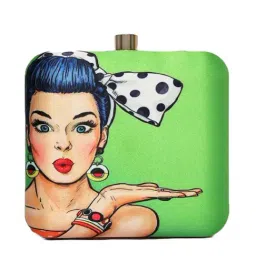 NR by Nidhi Rathi Green Fabric Minaudiere Clutch-image-89