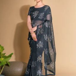 Saree Mall Black Embellished Saree With Unstitched Blouse-image-71