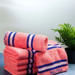 Nautica Vintage Crew Stripe Coral Cotton 500 GSM Super Soft Zero Twist Hand Towel - Set of 6-15