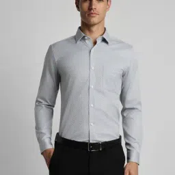 Peter England Grey Cotton Slim Fit Printed Shirt-image-86
