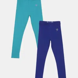 TWIN BIRDS Kids Blue Cotton Regular Fit Leggings (Pack of 2)-image-82