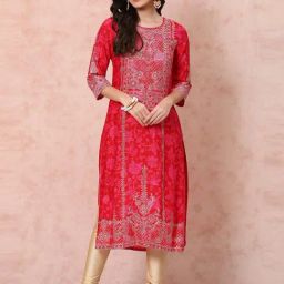 Rangriti Pink Printed Straight Kurta-image-51