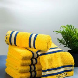 Nautica Vintage Crew Stripe Yellow Cotton 500 GSM Super Soft Zero Twist Hand Towel - Set of 6-13