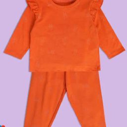 MINIKLUB Kids Orange Solid Full Sleeves Top with Pants-26