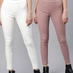 The Roadster Lifestyle Co Women Pack Of 2 Solid Super Skinny Fit Knitted Cropped Jeggings-image-26