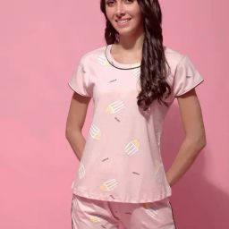 Secret Wish Pink Printed T-Shirt With Shorts-image-48