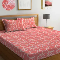 Klotthe Printed Coral & Pink 300 TC Cotton Blend Double Bed Sheet with 2 Pillow Covers-image-63