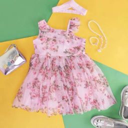 Pantaloons Junior Pink Cotton Floral Print Dress-picture-45