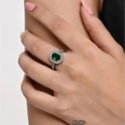 March by FableStreet 92.5 Sterling Silver Emerald Green Zircon Ring for Women-image-47