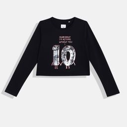 Allen Solly Junior Girls Typography Printed Sequinned Embellished Pure Cotton T-shirt-image-3