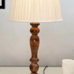 Homesake Khadi & Brown Wood Eureka Polka Pleated Table Lamp-12
