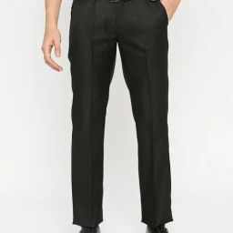 SOLEMIO Black Slim Fit Flat Front Trousers-image-85
