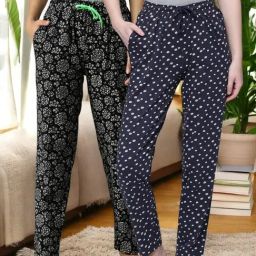 Kryptic Navy Blue & Black Cotton Relaxed Fit Printed Lounge Pants - Pack of 2-image-104
