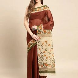 SHANVIKA Rust & Beige Cotton Printed Saree Without Blouse-image-19