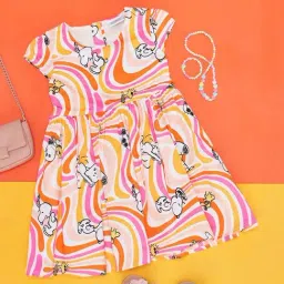 Pantaloons Junior Pink & Yellow Cotton Printed Dress-picture-3