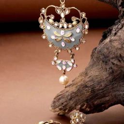 Priyaasi Floral Grey & Peach Dangler Earrings-11