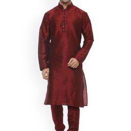 Hangup Men Maroon Solid Kurta with Churidar-image-67