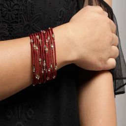 Fida Maroon Stones Gold-Plated Silk Thread Bangles for Women - Set of 12-image-22
