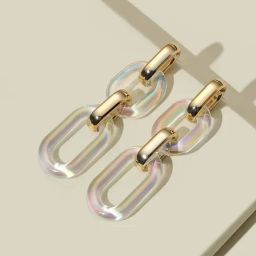 OOMPH Golden & White Rainbow Hue Link Chain Fashion Drop Earring for Women-17