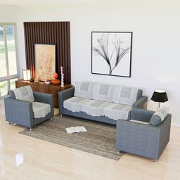 RUBOXA White & Grey Printed Cotton Sofa Cover-image-3