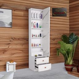 illfordd furniture Engineered Wood Dressing Table With Mirror And Storage In White Colour image 2