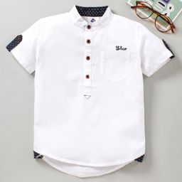 TONYBOY Half Sleeves Placement Embroidered Pocket Detail Shirt - Off White-image-1