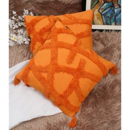 HOSTA HOMES HHCCM54 Pure Cotton Hand Tufted Tessel Cushion Covers Pack of 2 - Orange-image-79