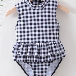 Kookie Kids Sleeveless V Cut Swimsuit Checked - Black-image-95
