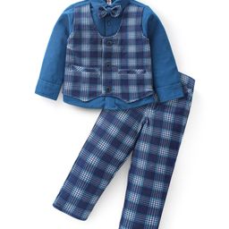 Babyhug Cotton Full Sleeves Party Wear Suit With Blazer Checkered - Navy Blue-picture-19