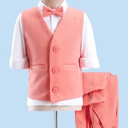 Babyhug Party Wear Knitted Solid Colour Waistcoat Set With Full Sleeves Shirt- Peach-image-42