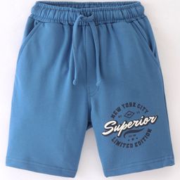 Taeko Looper Knit Above Knee Length Shorts with Text Print - Blue-picture-7