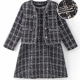 Mark & Mia Knee Length Winter  Party Frock with Full Sleeves Jacket Checks Design - Black-picture-14