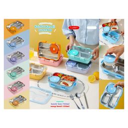 Sanjary Koi-Koi Kawaii Lunch Box Three Compartment Stainless Steel Lunch Box With Spoon, Fork & Chopstick - 750 ml - Pack of 1 -Color & Design May Vary-picture-15