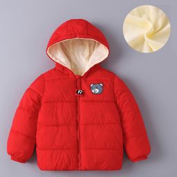 Kookie Kids Full Sleeves Padded Hooded Jacket with Quilted Design & Bear Patch Detailing - Red-image-34