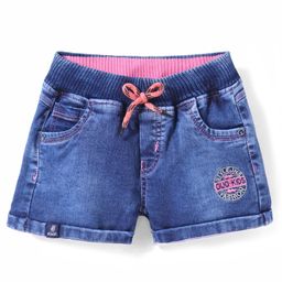 Olio Kids Above Knee Length Washed Denim Shorts with Brand Logo Embroidery - Blue-image-69