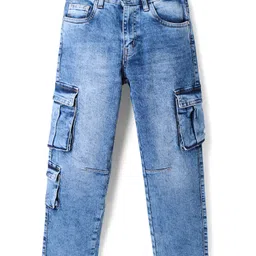 Primo Gino Woven Full Length Washed Cargo Jeans - Blue-picture-10