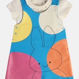 MINI KLUB Cotton Bunny Embroidered Dungaree With Cap Sleeves Top - Blue-picture-27