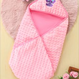 Babyhug Bubble Embroidered Hooded Wrapper Elephant Patch - Pink-image-34