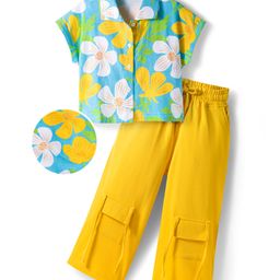 OLLINGTON ST. Cotton Knit Half Sleeves Floral Printed Top & Trackpant - Multicolor & Yellow-picture-22