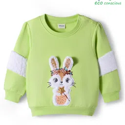 Babyoye 100% Cotton Knit Full Sleeves Pullover Sweatshirt with Bunny Embroidery - Light Green-picture-44