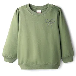 Babyhug Cotton Knit Full Sleeves Sweatshirt With Rhinestone Detailing - Green-picture-40