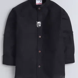 BAATCHEET Cotton Woven Full Sleeves Solid Shirt With Panda Brooch Set - Black-picture-49