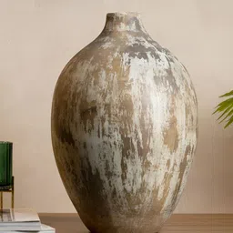 HABERE INDIA Beige & Brown Textured Flower Vase-image-95