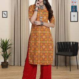 HERE&NOW Selection Of 3 Ethnic Motifs Printed Round Neck Straight Kurta-image-23